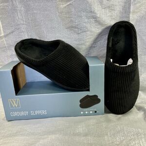WAYLAND SQUARE Black Corduroy Unisex Slippers Size XL Men’s 11-12 Women’s 12-13